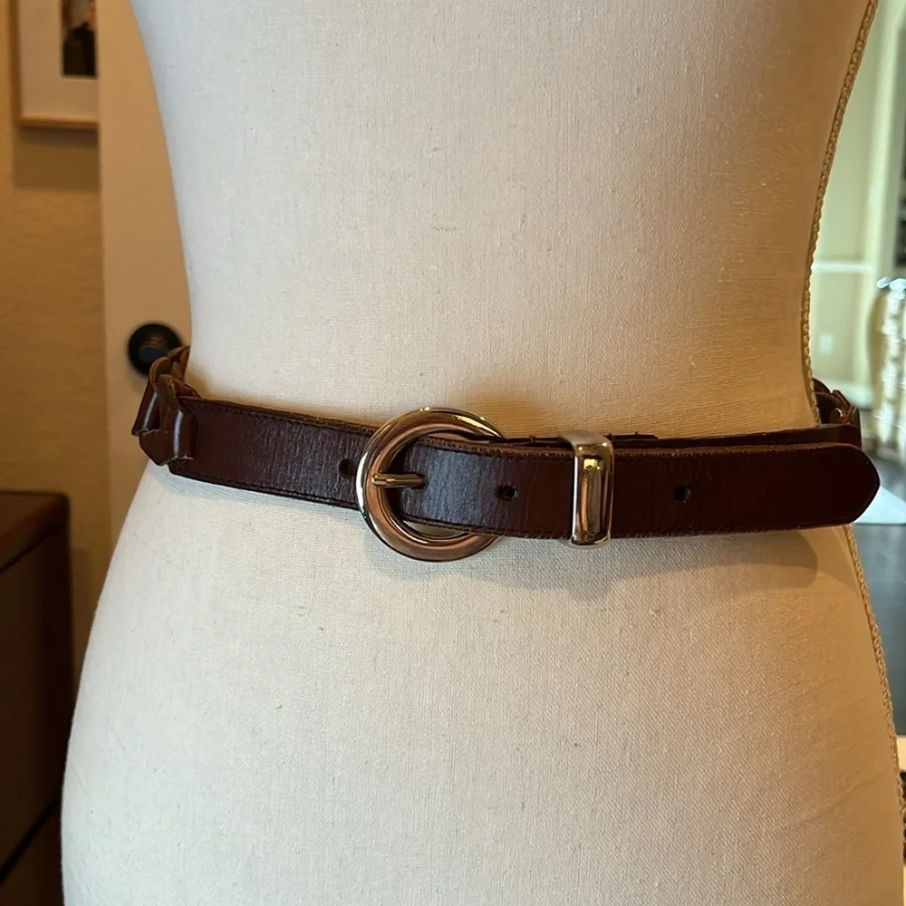 Brown Genuine Leather with Chain link and Silver Buckle Western Size Small